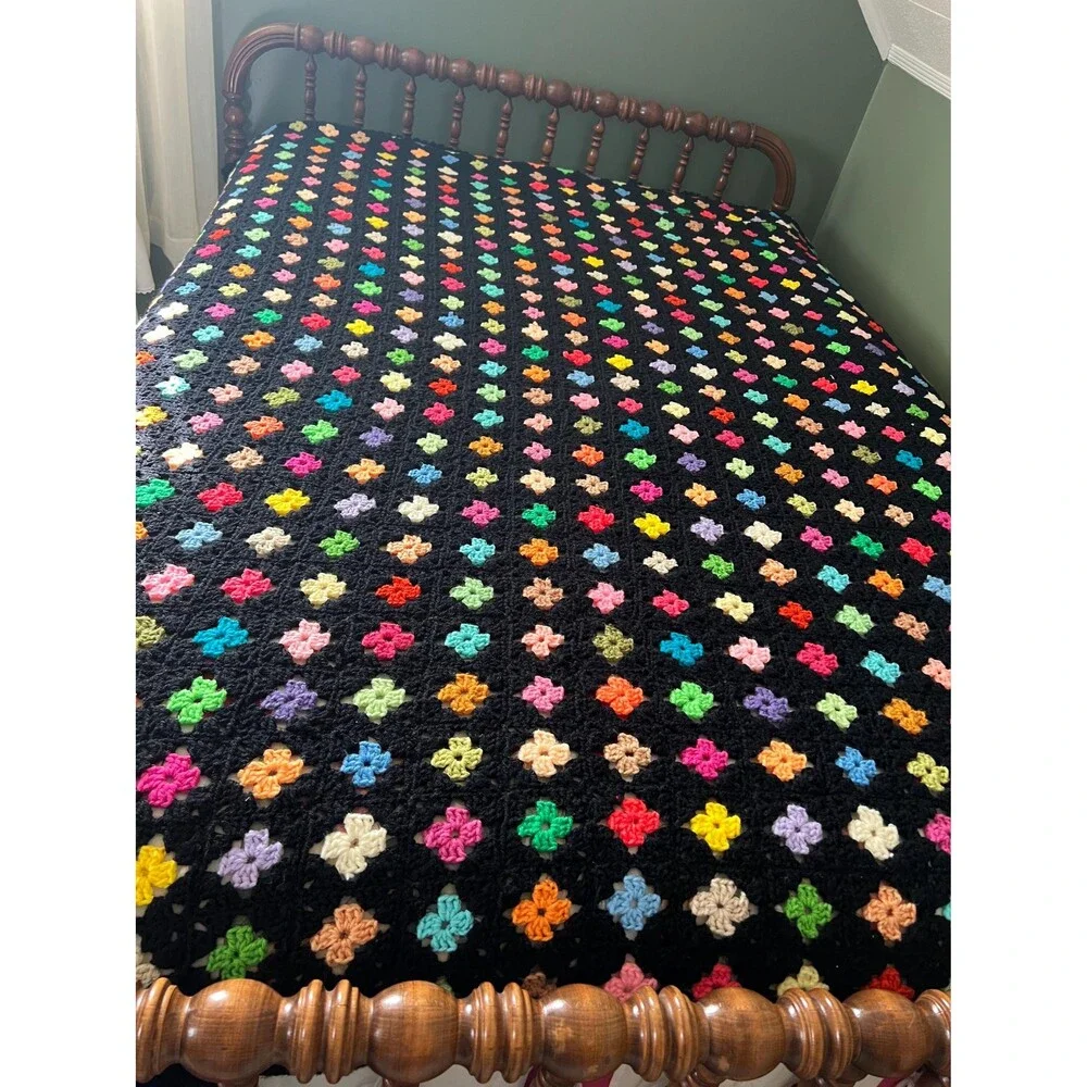 Vintage Mini Granny Square Afghan with Matching Pillow